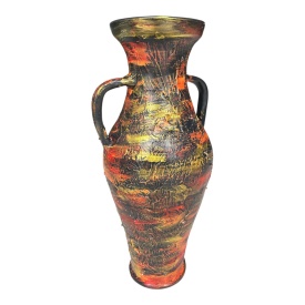 Amfora ceramică decorată manual cu accente roșii și aurii – 44 cm, suprafață texturată - Img 1