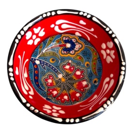 Bol mic din ceramica, lucrat manual, rosu, pentru sosuri, alune, nuci, bijuterii - Img 1