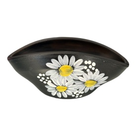 Bombonieră ceramică neagră pictată manual cu margarete albe – 18x9 cm - Img 1