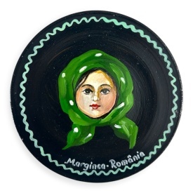 Farfurie decorativa traditionala pictata manual – chip de taranca, ceramica de Marginea, 17 cm - Img 1