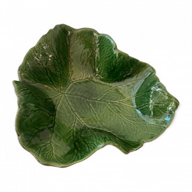 Forma de frunza, bol, fructiera, pentru salate sau aperitive, fructe, din ceramica, verde, 28 cm - Img 2