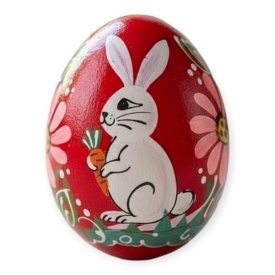 Ou din lemn pictat cu iepurasi, 6 cm – lucrat manual, cadou sau decor de Paste - Img 1