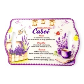 Suport pentru oala fierbinte, placheta din ceramica, Binecuvantarea casei, cu manere, 22 x 14 cm - Img 1