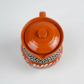 Ulcior 2 litri din lut smaltuit pentru lapte prins si lapte acru, ceramica traditionala pictata manual, cu capac - Img 2