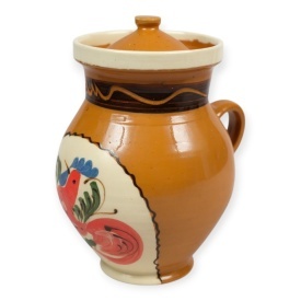 Ulcior ceramic cu capac, 2 litri, pentru lapte si produse lactate, lucrat manual in Romania - Img 1