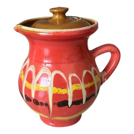 Ulcior traditional din lut, rosu, cu capac - Img 1