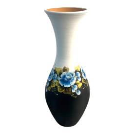 Vaza ceramica alb cu negru,lucrata si pictata manual, silueta - Img 1