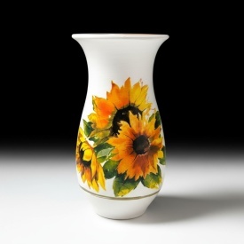 Vază ceramică albă cu floarea-soarelui și detalii aurii, lucrată manual la Marginea, 25 cm - Img 2