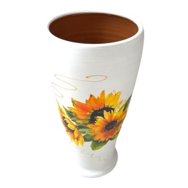 Vază ceramică albă cu floarea-soarelui și detaliu aurit, 30 cm, Marginea - Img 2