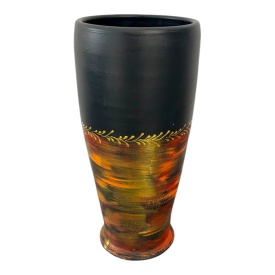 Vază ceramică decorată manual cu accente rosii și aurii – 30 cm, model larg - Img 1