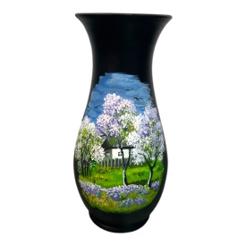 Vază ceramică Marginea 30 cm – pictură manuală cu copaci și peisaj natural - Img 1