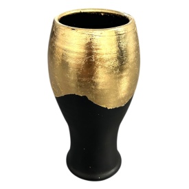 Vază ceramică Marginea decorată manual cu foiță de aur, 25 cm – autentică - Img 1