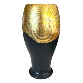 Vază ceramică Marginea decorată manual cu foiță de aur, antichizata - Img 2