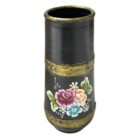 Vaza ceramica neagra, clasica, pictata manual, buchet - Img 2