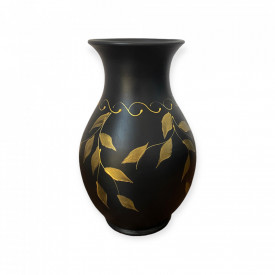 Vaza ceramica neagra, eleganta, frunze aurii - Img 1