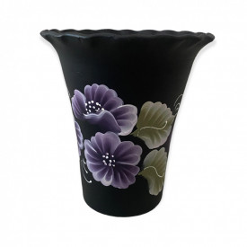Vaza ceramica neagra, pictata manual, 20 cm - Img 2