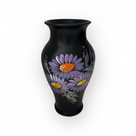Vaza ceramica neagra, pictata manual, buchet - Img 1