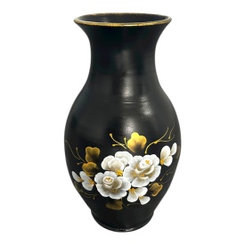 Vază ceramică pictată manual cu flori albe și aurii – Marginea, 35 cm - Img 2