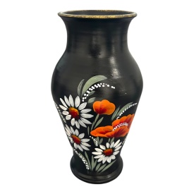 Vază de flori din ceramică Marginea pictată manual cu buchet de maci și margarete – 30 cm - Img 3