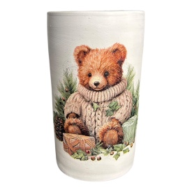 Vaza decor Craciun – peisaj festiv cu ursulet si cadouri - Img 2