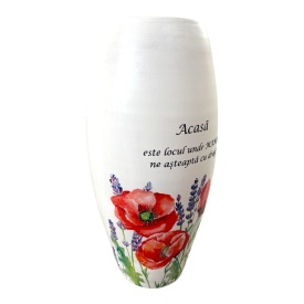 Vază decorativă albă cu maci și flori de câmp – 30 cm, mesaj Acasă este locul unde mama ne așteaptă cu drag - Img 2