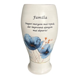 Vaza din ceramica, mesaj despre familie, eleganta, alba cu maci - Img 1