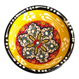 Bol mic din ceramica, lucrat manual, galben, pentru sosuri, alune, nuci, bijuterii - Img 1