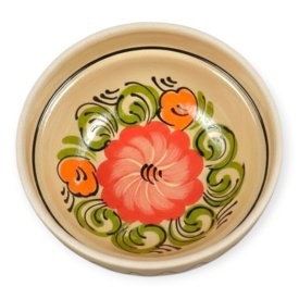 Bol traditional din ceramica pentru supa si servire, 16 cm, pictat manual cu flori, fundal crem, stil romanesc - Img 2