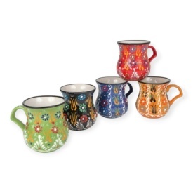 Cana din lut traditionala, 250 ml, pictata manual, model in relief, unicat - Img 2