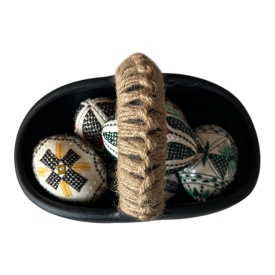 Cosulet cu oua de Paste, decoratiune de sarbatori, cosulet din ceramica cu 6 oua incondeiate in Bucovina, 19 cm - Img 4