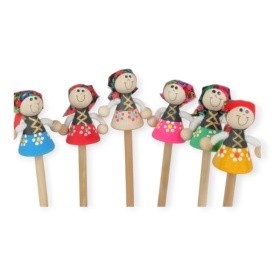 Creion din lemn, figurina, papusa traditionala, decorata manual,stil popular,femeie, 20 cm - Img 4