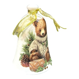 Decoratiune de Craciun, forma de clopotel 20 cm cu ursulet, autentic Martinescu Marginea - Img 2