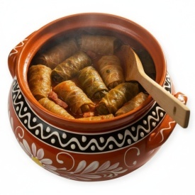 Oala de lut 3 litri cu capac, pentru sarmale si preparate la cuptor, ceramica naturala pictata manual – Cook Green - Img 2