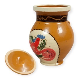 Ulcior ceramic cu capac, 1 litru, pentru lapte, apa, vin, lucrat manual in Romania - Img 1