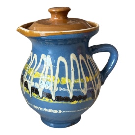 Ulcior traditional din lut, albastru, cu capac - Img 1