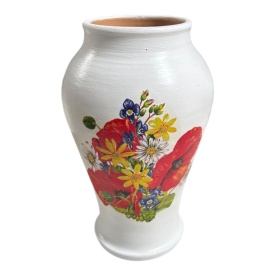 Vaza ceramica 20 cm, decorata manual cu buchet de maci, decor floral, artizanat - Img 2