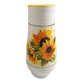 Vaza ceramica 30 cm, decor floarea soarelui, accente aurii, pictata manual - Img 2