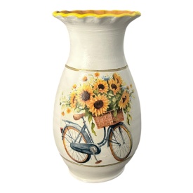 Vază ceramică albă cu bicicletă și floarea-soarelui – 25 cm - Img 2