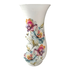 Vază ceramică albă cu buchete de flori, 30 cm, lucrată manual la Marginea - Img 1