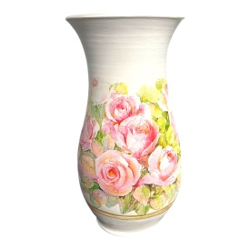Vază ceramică albă Marginea cu trandafiri roz și detalii aurii, 25 cm - Img 2