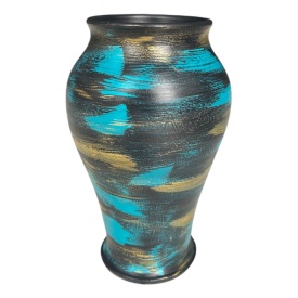 Vază ceramică decorată manual cu accente aurii și turcoaz – 20 cm - Img 3