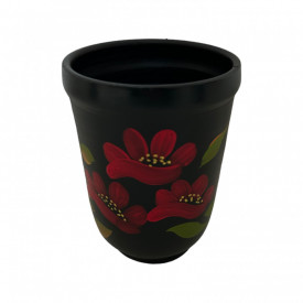 Vaza ceramica neagra, pictata manual, 15cm - Img 1