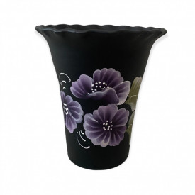 Vaza ceramica neagra, pictata manual, 20 cm - Img 1
