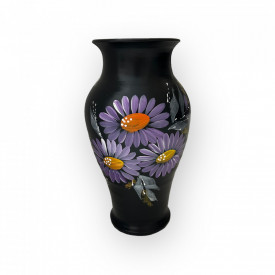 Vaza ceramica neagra, pictata manual, buchet - Img 2