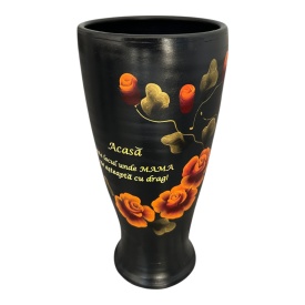 Vază decorativă 30 cm cu flori portocalii și text „Acasă este locul unde mama ne așteaptă cu drag” – ceramică pictată manual - Img 2