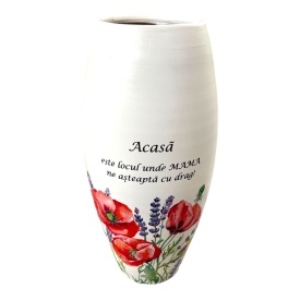 Vază decorativă albă cu maci și flori de câmp – 30 cm, mesaj Acasă este locul unde mama ne așteaptă cu drag - Img 3