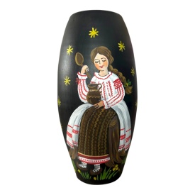 Vază decorativă ceramică pictată manual 30 cm – motiv tradițional românesc, unicat, Marginea - Img 1