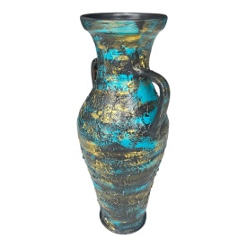 Amfora ceramică decorată manual cu accente turcoaz și aurii – 44 cm, suprafață texturată - Img 3