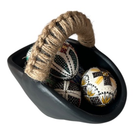 Cosulet cu oua de Paste, decoratiune de sarbatori, cosulet din ceramica cu 6 oua incondeiate in Bucovina, 19 cm - Img 5