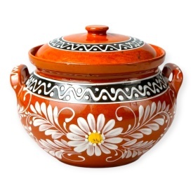 Oala de lut 5 litri pentru sarmale, ceramica traditionala pictata manual, cu capac, pentru cuptor si gatit lent – Cook Green - Img 1